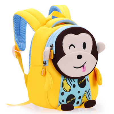 Дети обезьяны водоустойчивые укладывают рюкзак Schoolbags милого мультфильма неопрена 3D анти- потерянные 2 размера